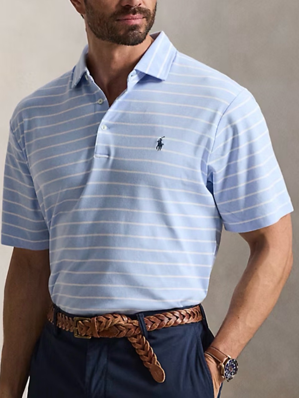 Men’s Polo Ralph Lauren Performance Polo Shirt 3XB Blue Striped Big & Tall NWT